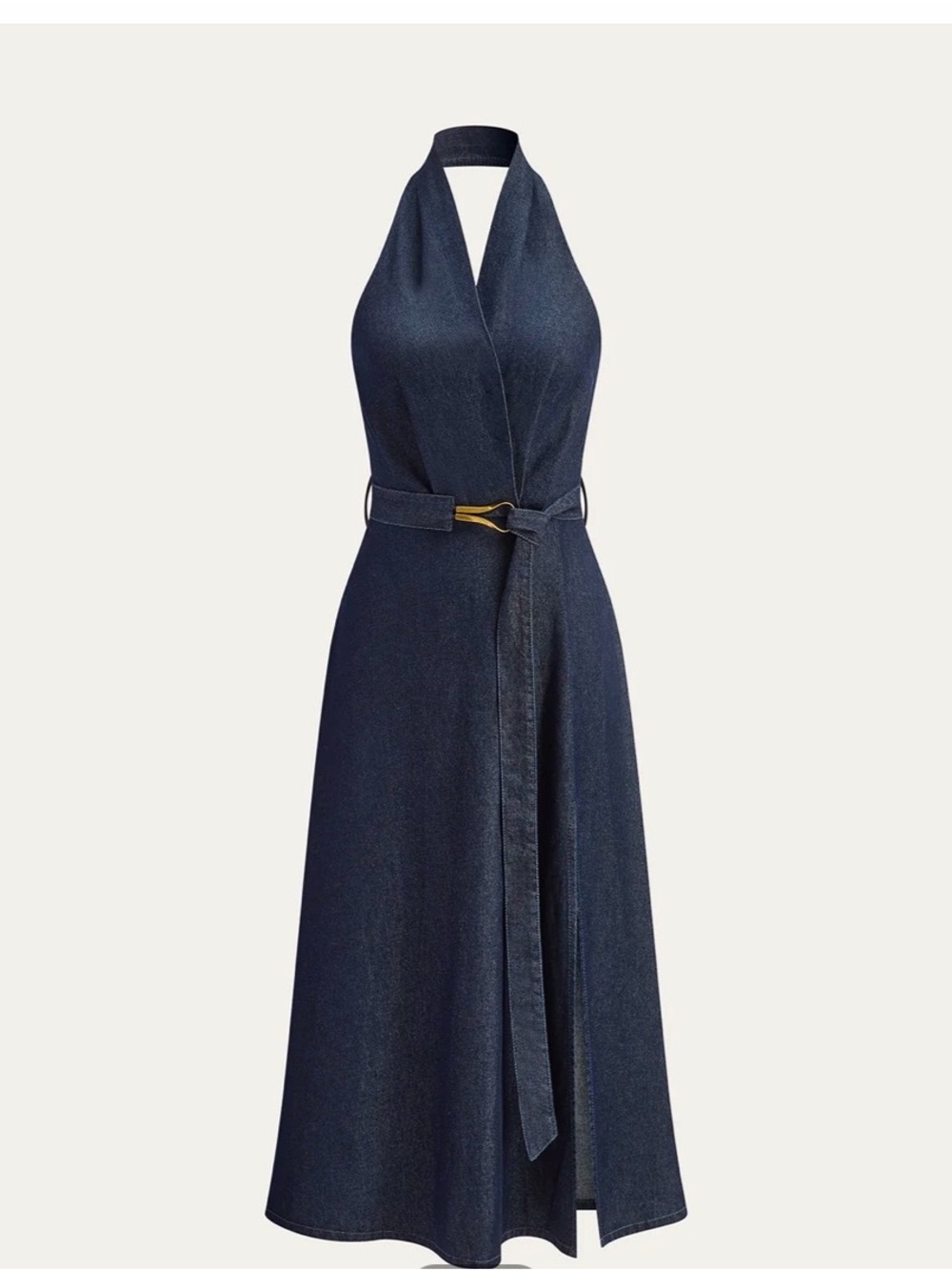 Commense NWT - XL Halter-Neck denim Navy Dress with Waist Tie